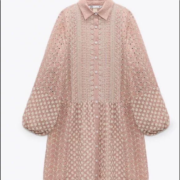 Zara embroidered midi pink white dress size XS NWT - Picture 2 of 10